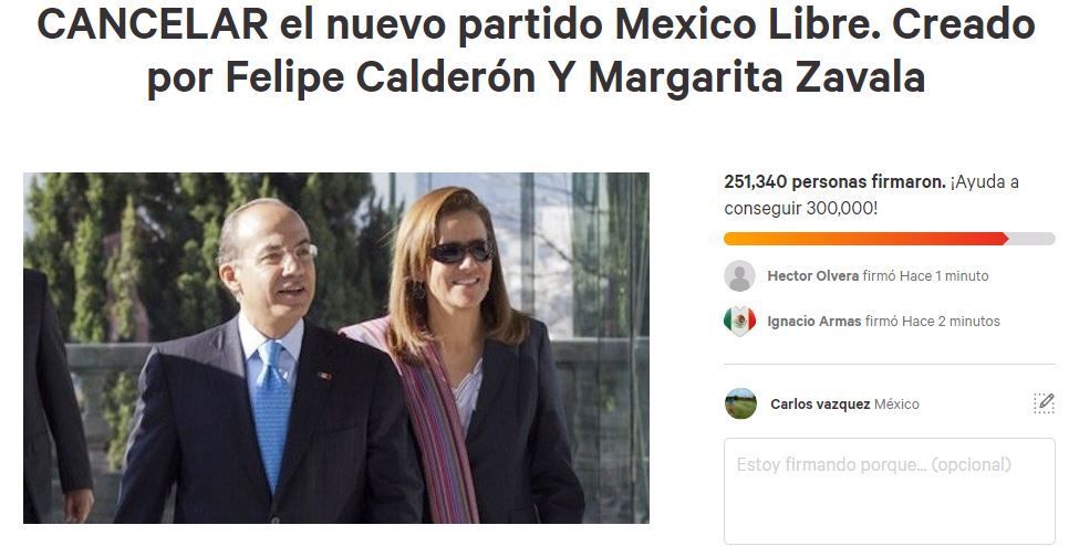 FelipeCalderónyMargaritaZavalaalcanzanlas251,000firmasensucontra