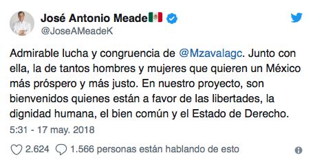 Admirable lucha y congruencia de @Mzavalagc. Junto con ella, la de tantos hombres y mujeres que quieren un México más próspero y más justo. En nuestro proyecto, son bienvenidos quienes están a favor de las libertades, la dignidad humana, el bien común y el Estado de Derecho.