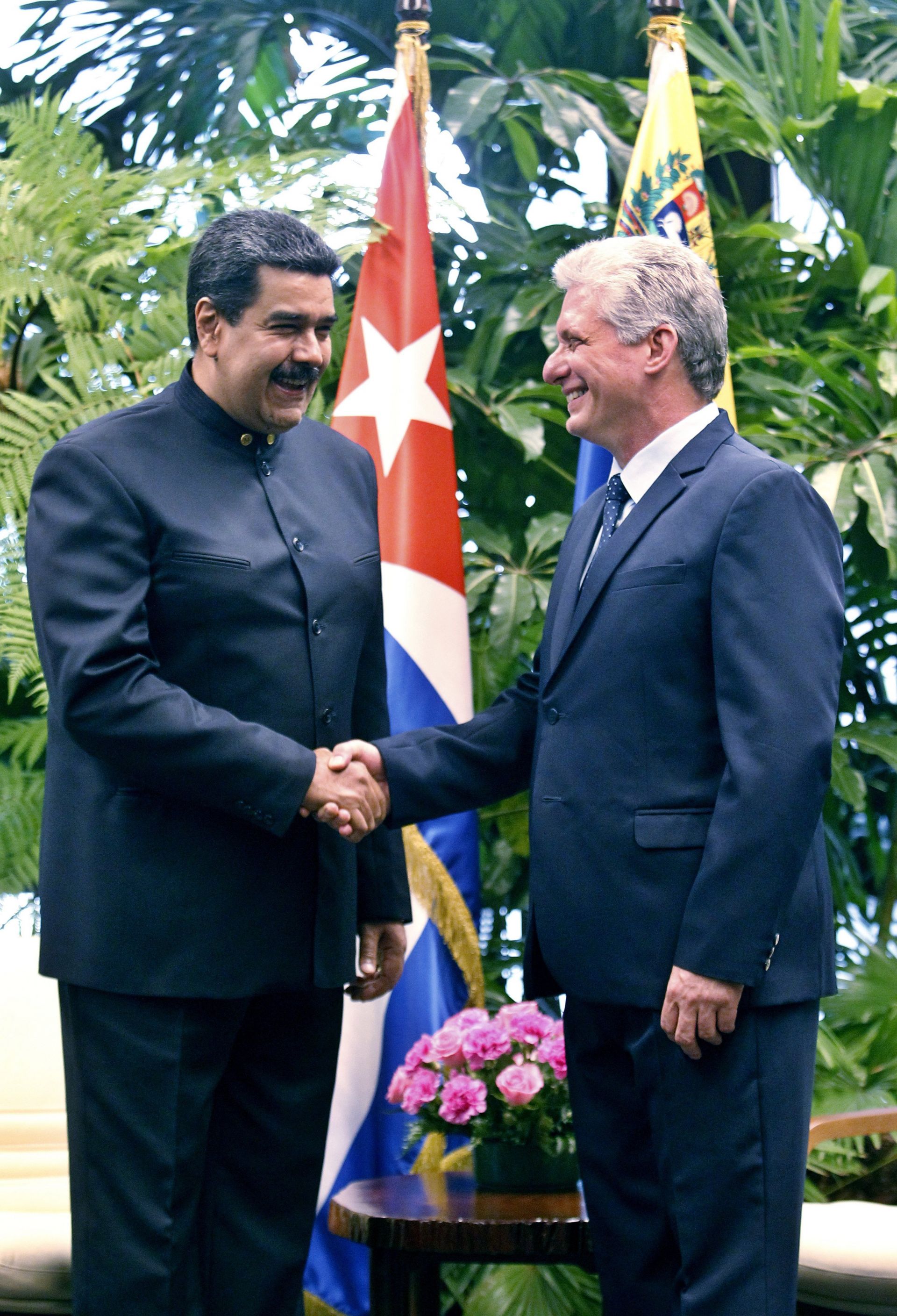 President of Cuba Miguel Diaz-Canel (R) and his Venezuelan counterpart Nicolas Maduro (L).